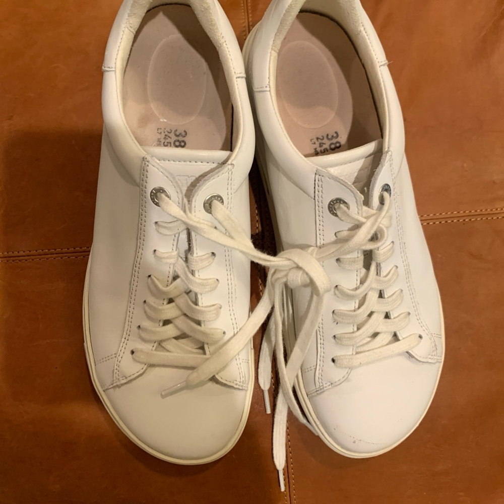 Birkenstock White Leather Lace-Up Sneakers — Classic Low-Top